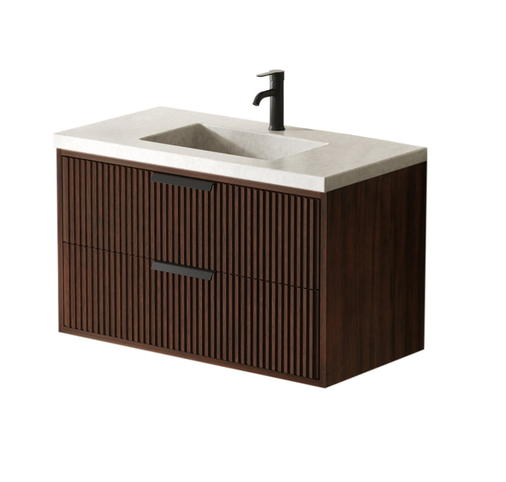 San Diego 36" Dark Walnut Wall Mount Bathroom Vanity