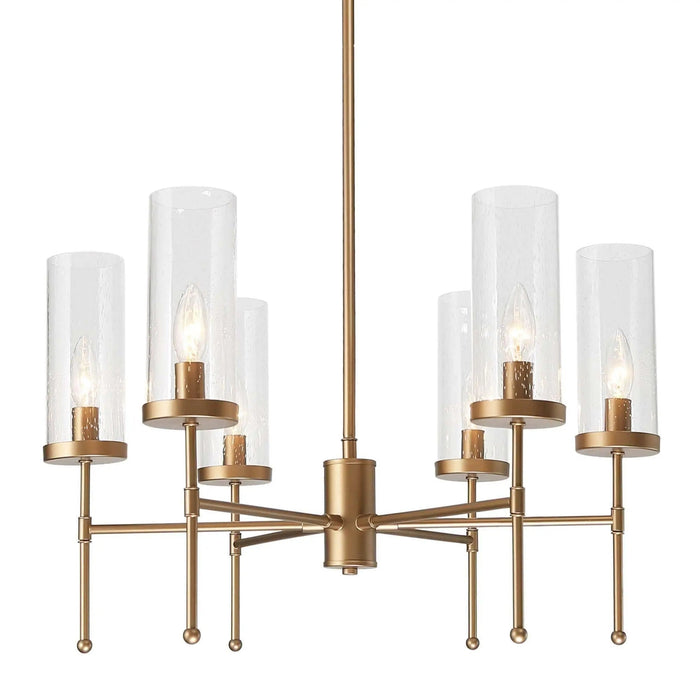 Anila Satin Gold Modern Chandelier with Seeded Glass