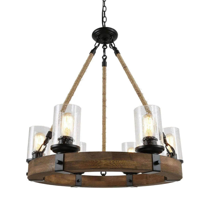 Matthew Rustic Wood Rope Wagon Wheel Chandelier