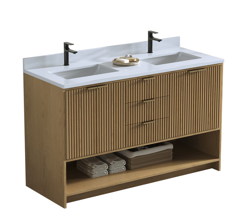 San Diego 55" Oak Gray Bathroom Vanity, Double Sinks