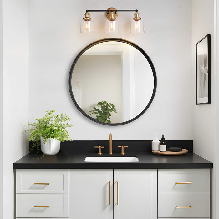 Hengra 3-Light Black and Gold Bathroom Vanity Light