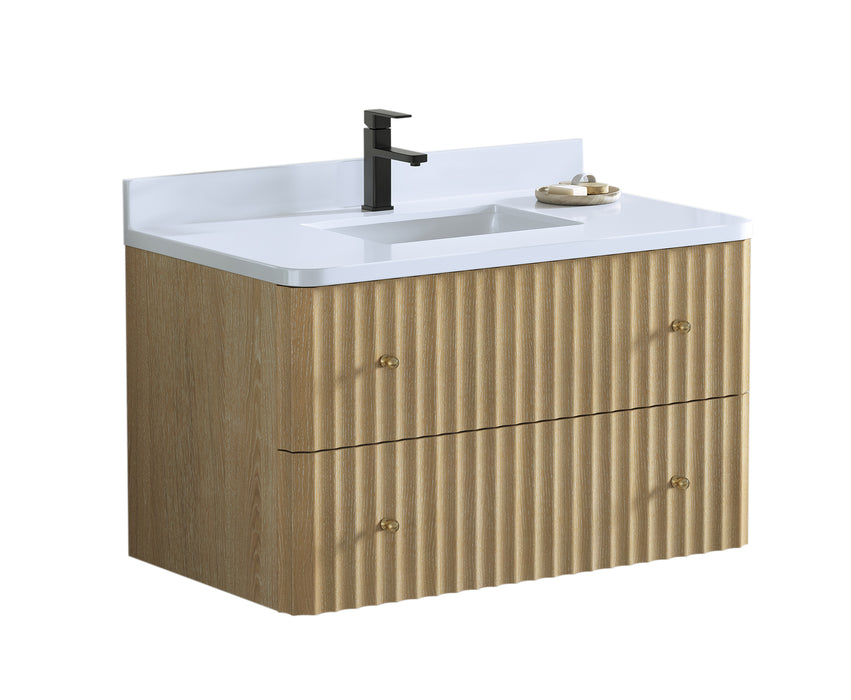 La Jolla 36" Washed Oak Floating Bathroom Vanity