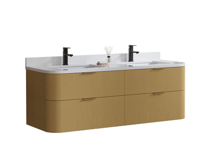Chantal 60 inch Double Wall Mounted Bathroom Vanity with White Quartz Stone