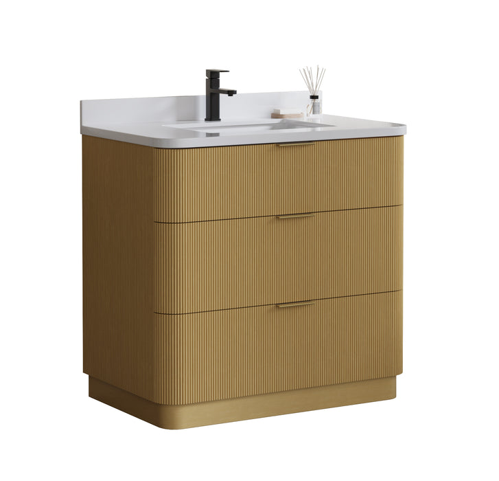 Calamigo 36" Bathroom Vanity with Single White Sink, Backsplash Included
