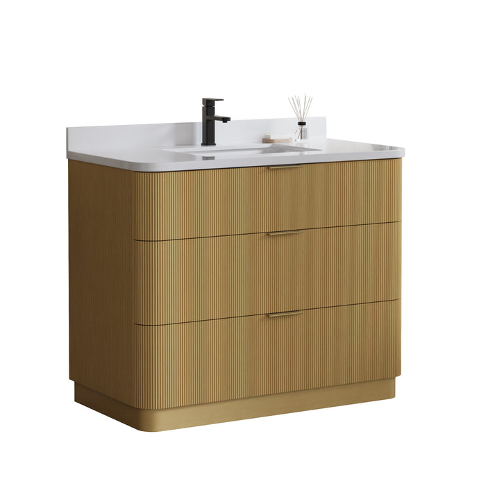 Calamigo 42" Bathroom Vanity with Single White Sink, Backsplash Included