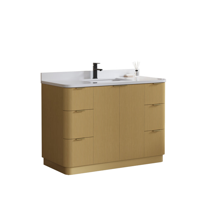 Calamigo 48" Bathroom Vanity with Single White Sink, Backsplash Included