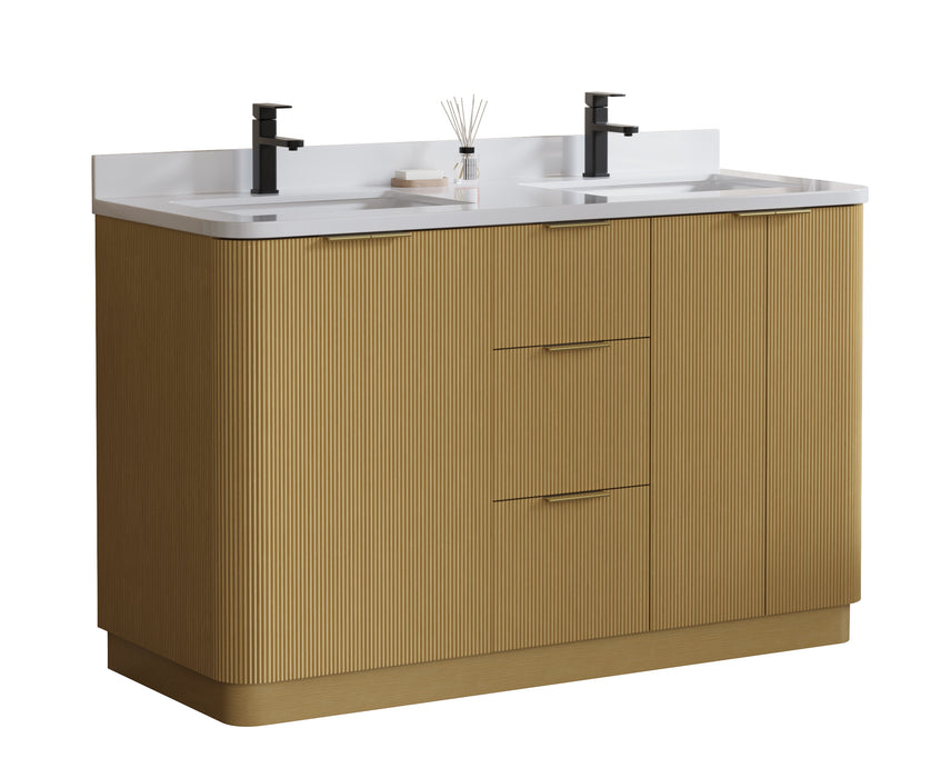 Calamigo 55" Bathroom Vanity with Double White Sink, Backsplash Included