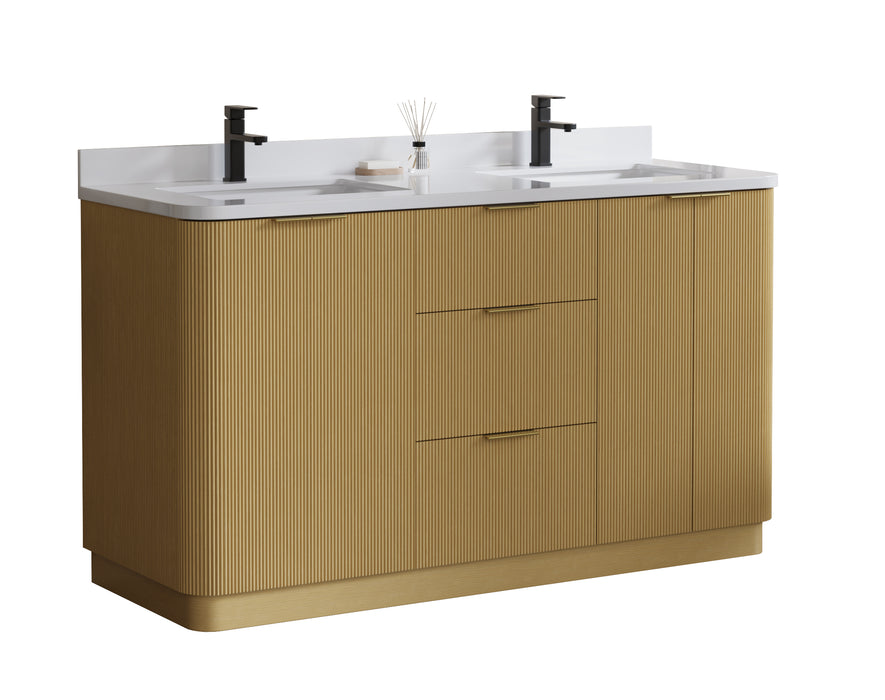 Calamigo 60" Bathroom Vanity with Double White Sink, Backsplash Included