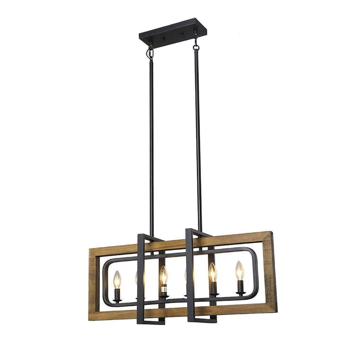 Sydney 6-Light Farmhouse Wood Kitchen Island Light