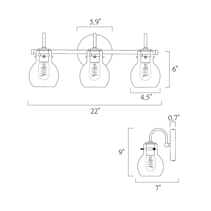 Pleiara 3-Light Brass Bathroom Vanity Light