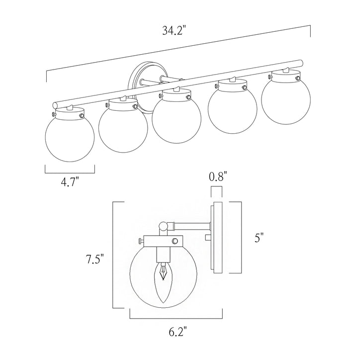 Thanto 5-Light Gold Bathroom Vanity Light