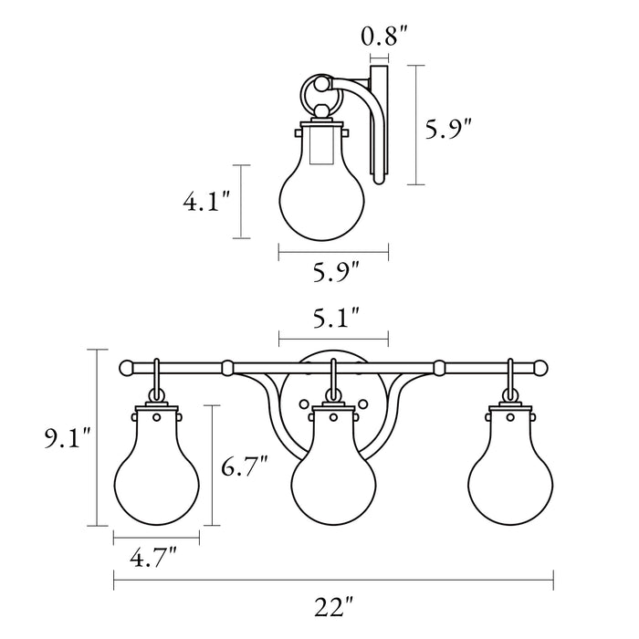 Phospa 3-Light Gold Clear Glass Vanity Light