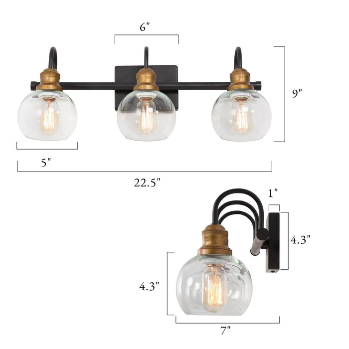 Xelrion 3-Light Black and Gold Bathroom Vanity Light