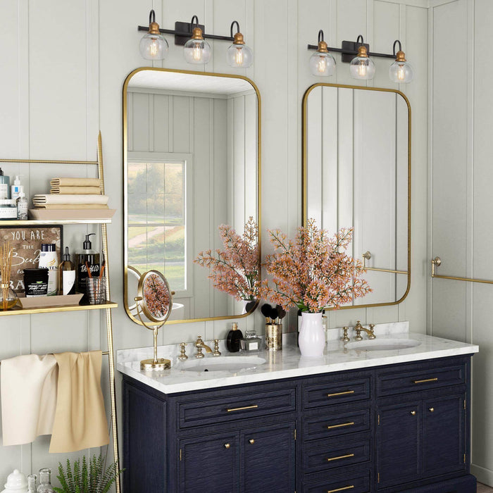 Xelrion 3-Light Black and Gold Bathroom Vanity Light