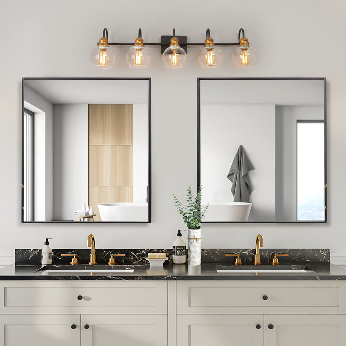 Xelrion 5-Light Black and Gold Bathroom Vanity Light