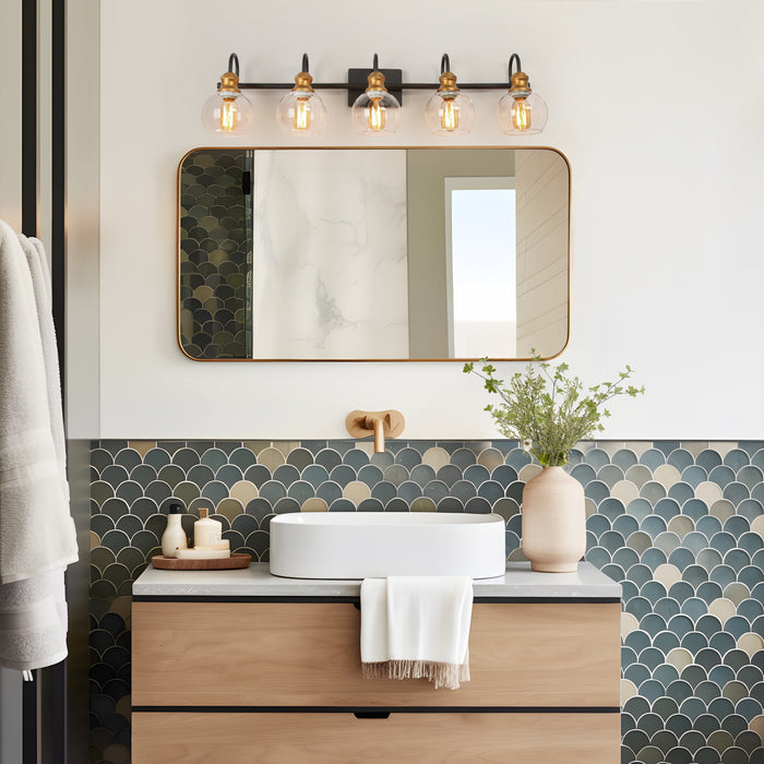 Xelrion 5-Light Black and Gold Bathroom Vanity Light