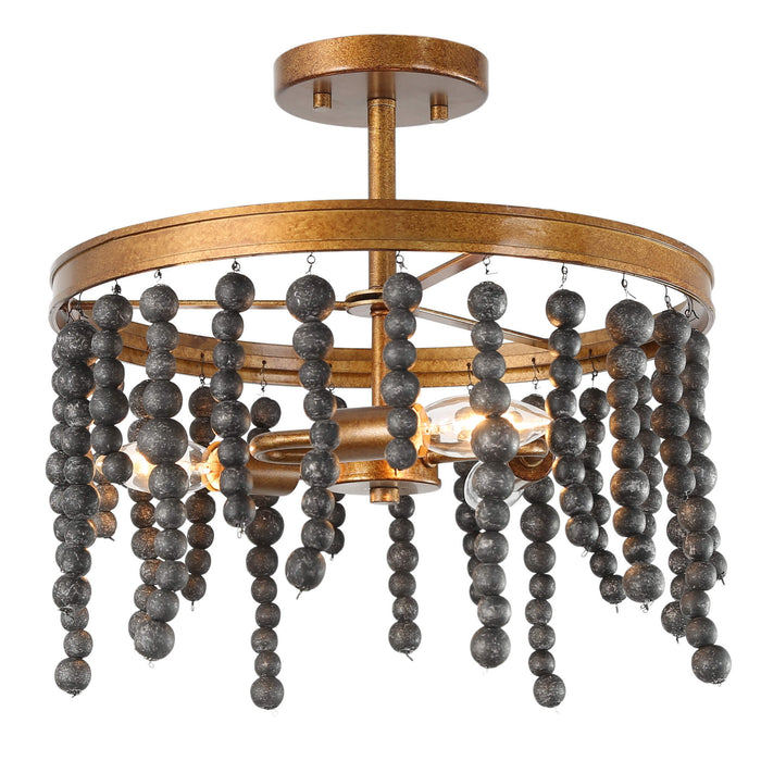 Rutilar 3-Light Black and Gold Semi-Flush Mount Light