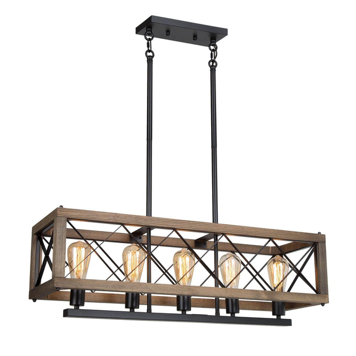 Teloroy 5-Light Farmhouse Wood Island Light