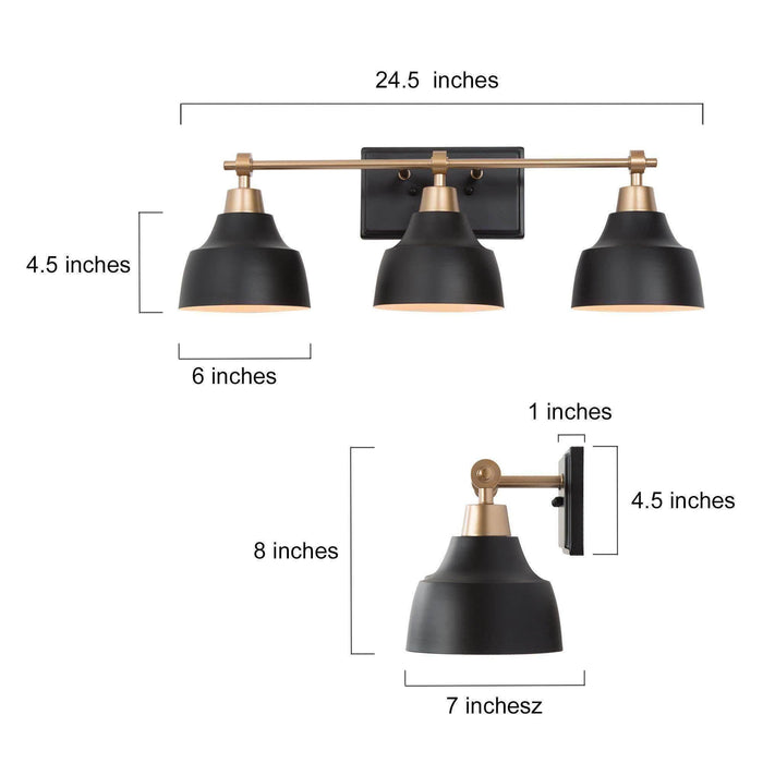 Hyellin 3-Light Black and Gold Bathroom Vanity Light