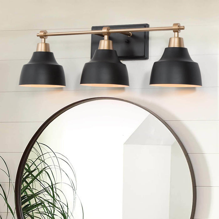 Hyellin 3-Light Black and Gold Bathroom Vanity Light