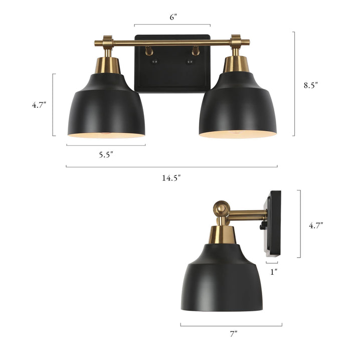Hyellin 2-Light Black and Brass Bathroom Vanity Light