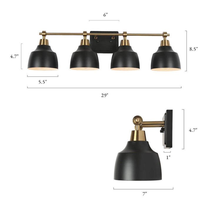 Hyellin 4-Light Black and Brass Bathroom Vanity Light