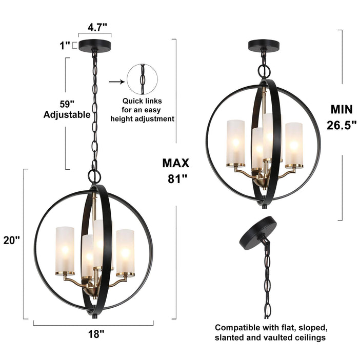 Gieoneo 4-Light Black And Brass Frosted Glass Chandelier