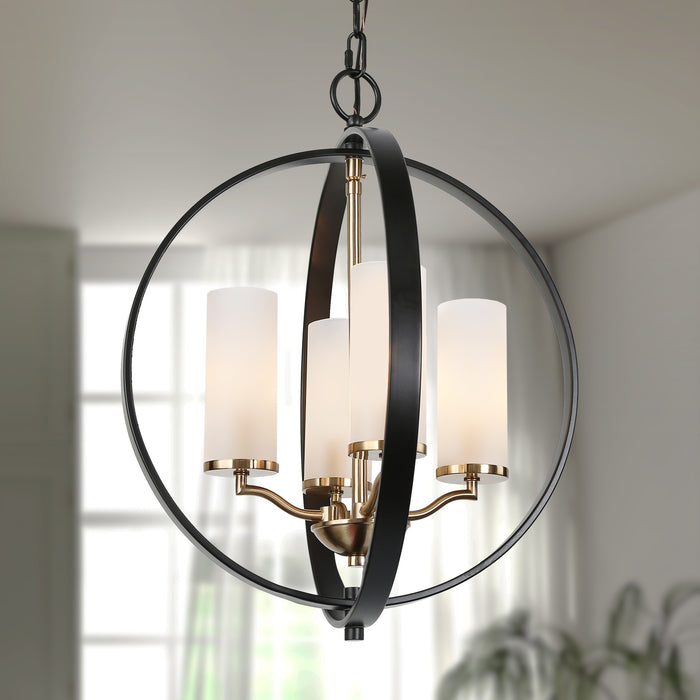 Gieoneo 4-Light Black And Brass Frosted Glass Chandelier
