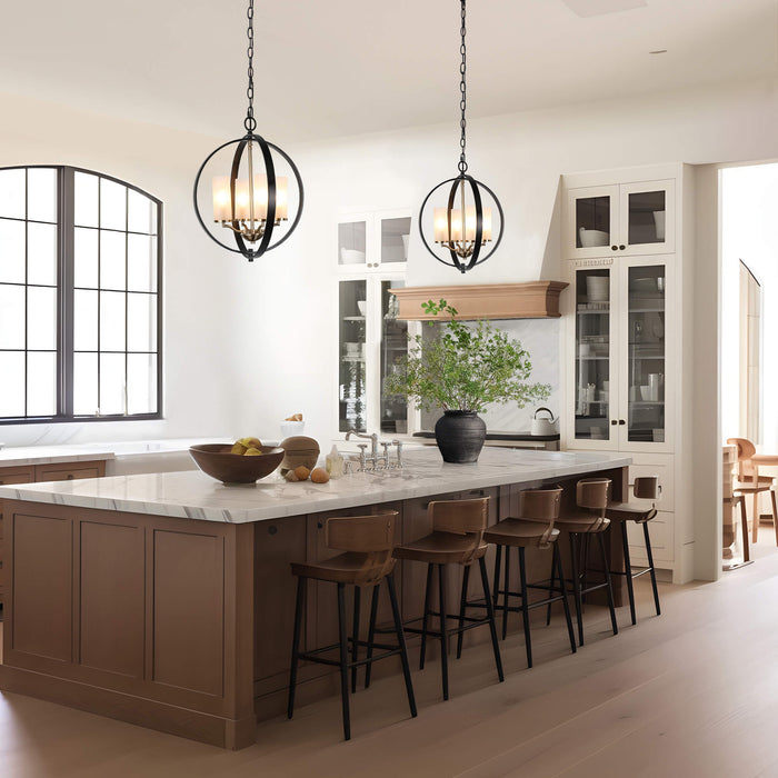 Gieoneo 4-Light Black And Brass Frosted Glass Chandelier