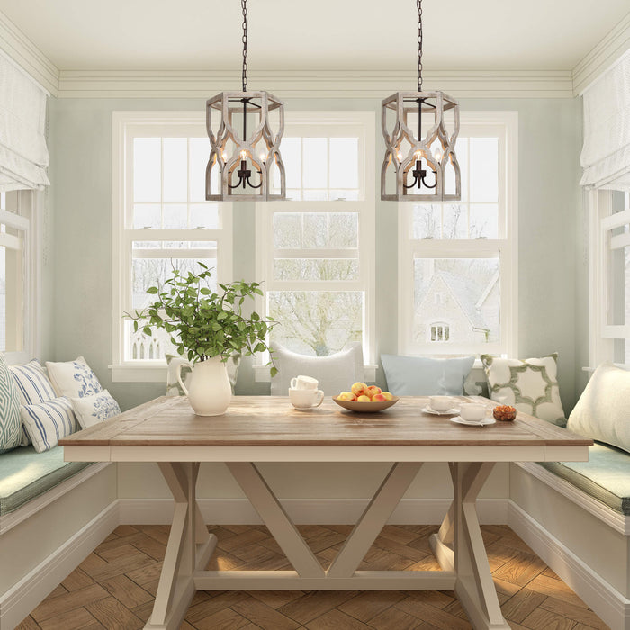 Hiporin 3-Light Wood Cylinder Chandelier