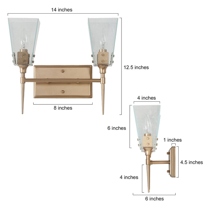 Dendora 2-Light Gold Bathroom Vanity Light