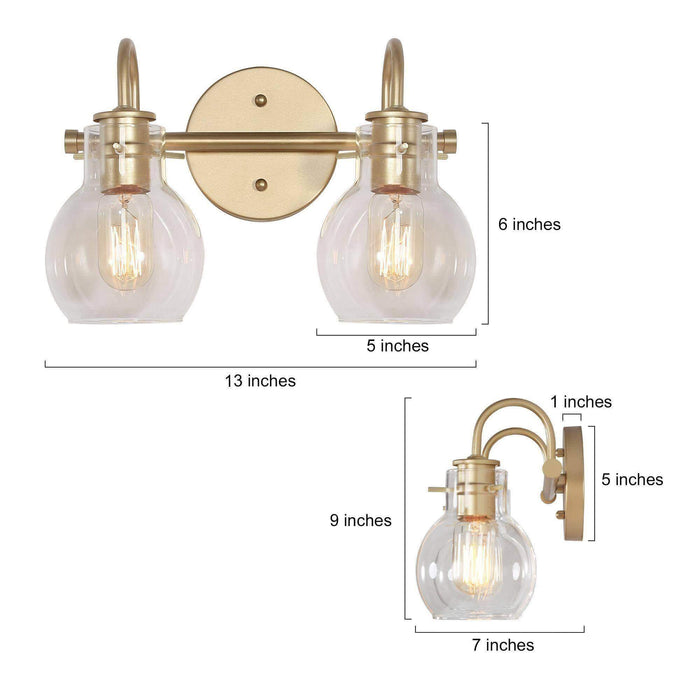 Pleiara 2-Light Gold Bathroom Vanity Light