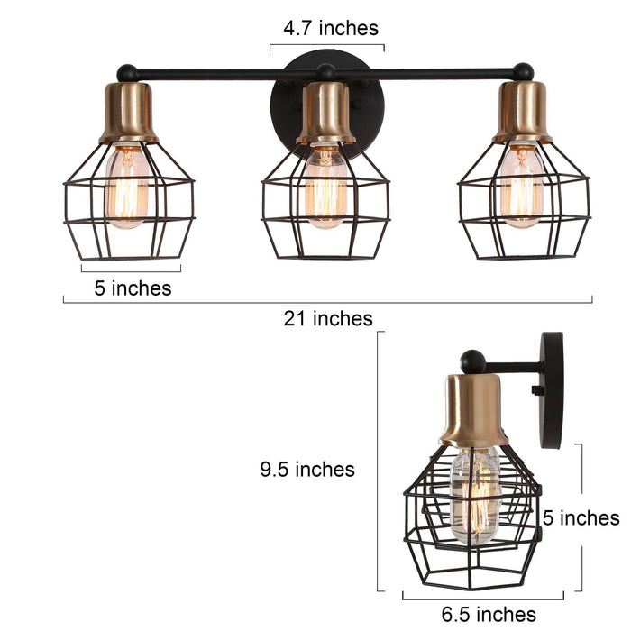 Twisol 3-Light Black Bathroom Vanity Light