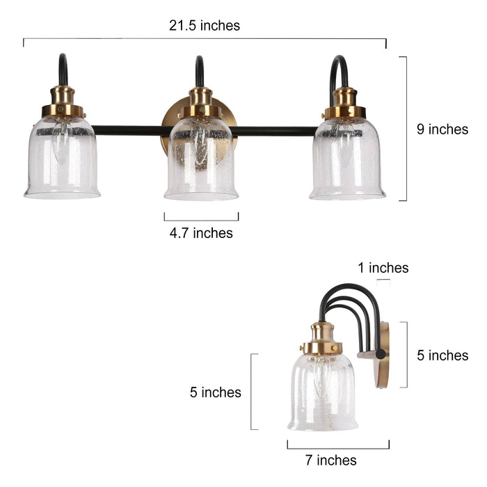 Thelio 3-Light Black and Brass Bathroom Vanity Light