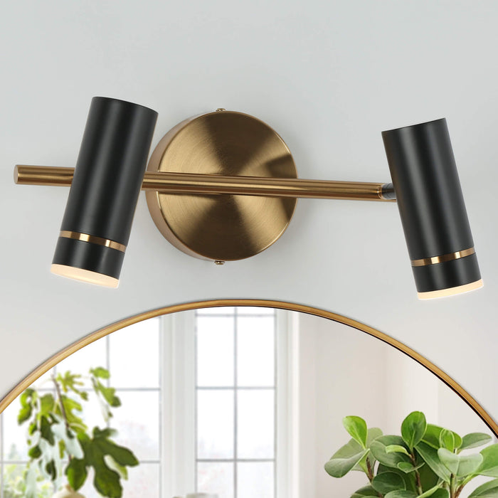 Floeice 2-Light LED Black and Brass Bathroom Vanity Light
