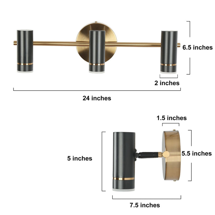 Floeice 3-Light LED Black and Brass Bathroom Vanity Light