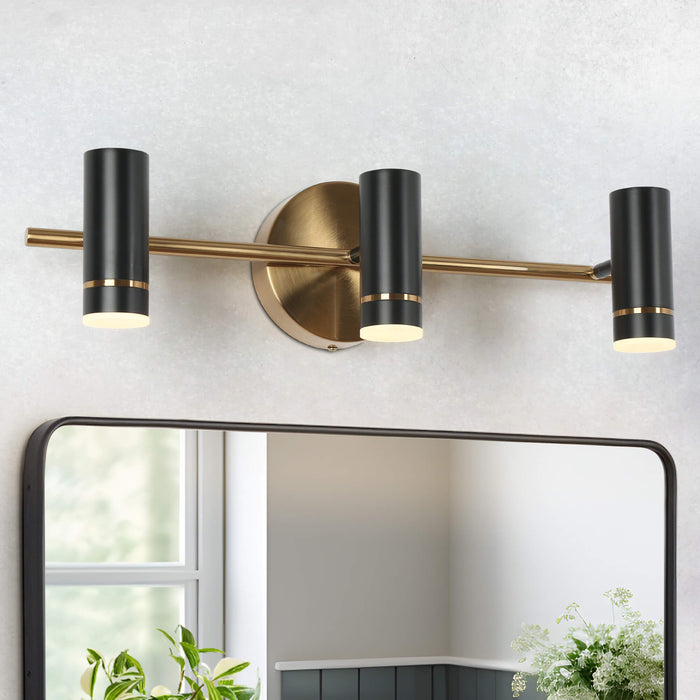 Floeice 3-Light LED Black and Brass Bathroom Vanity Light
