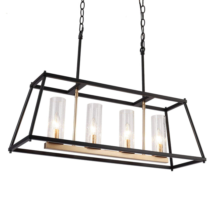 Estrail 4-Light Black And Gold Seeded Glass Island Light