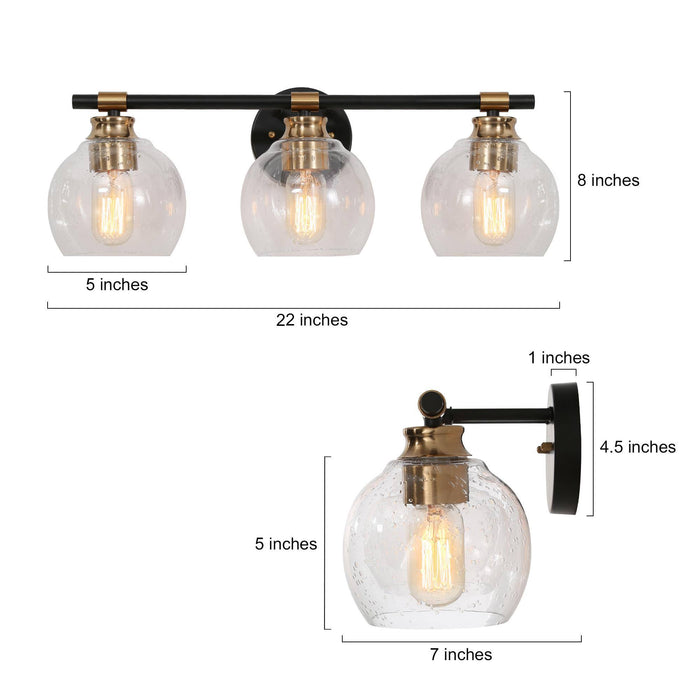 Amiry 3-Light Black and Brass Bathroom Vanity Light