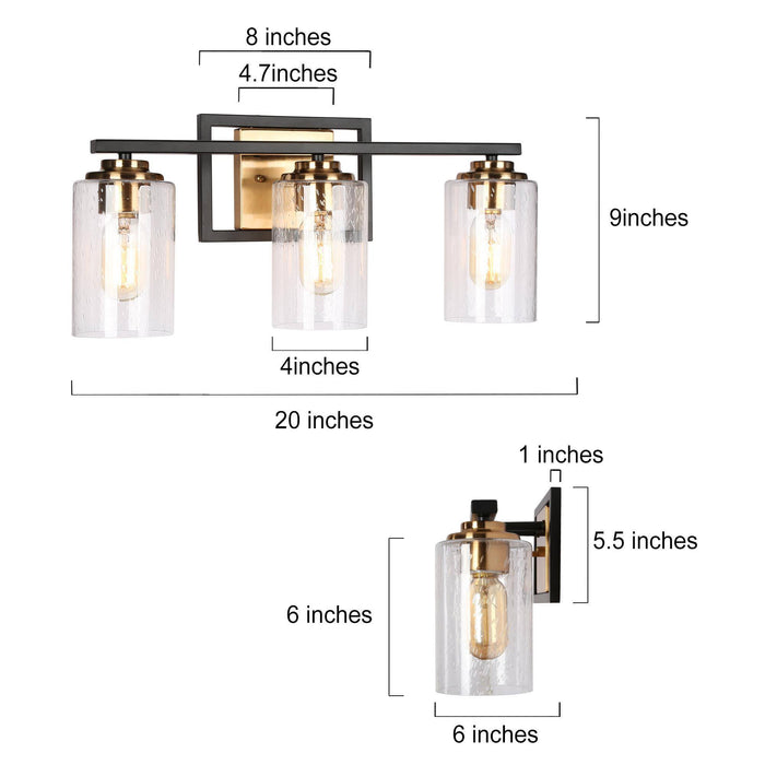 Hormos 3-Light Black and Brass Bathroom Vanity Light