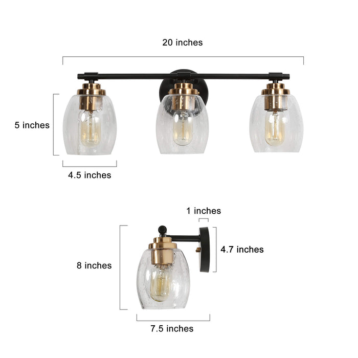 Brenova 3-Light Black and Brass Bathroom Vanity Light