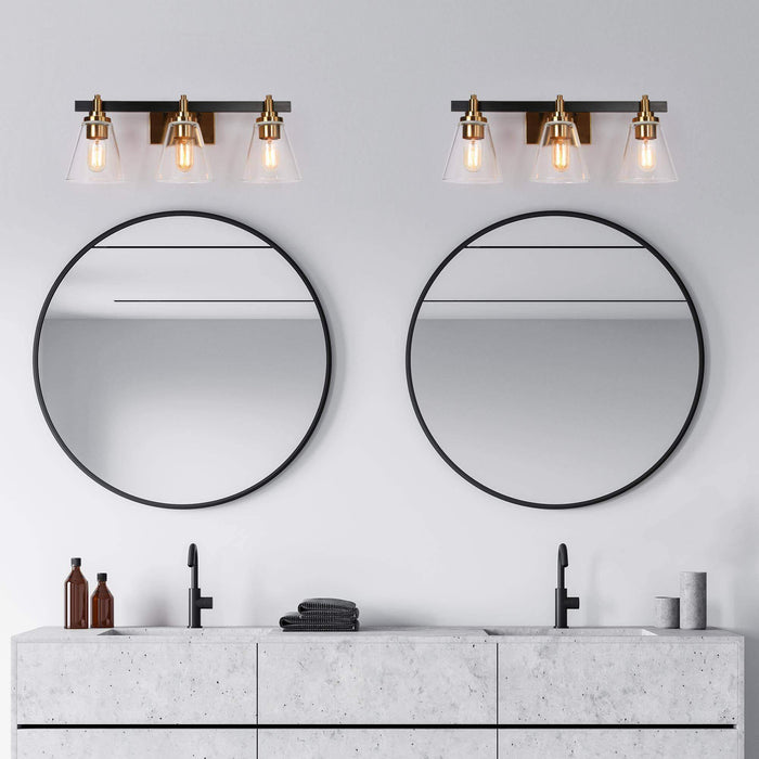 Tetoca 3-Light Black and Brass Bathroom Vanity Light