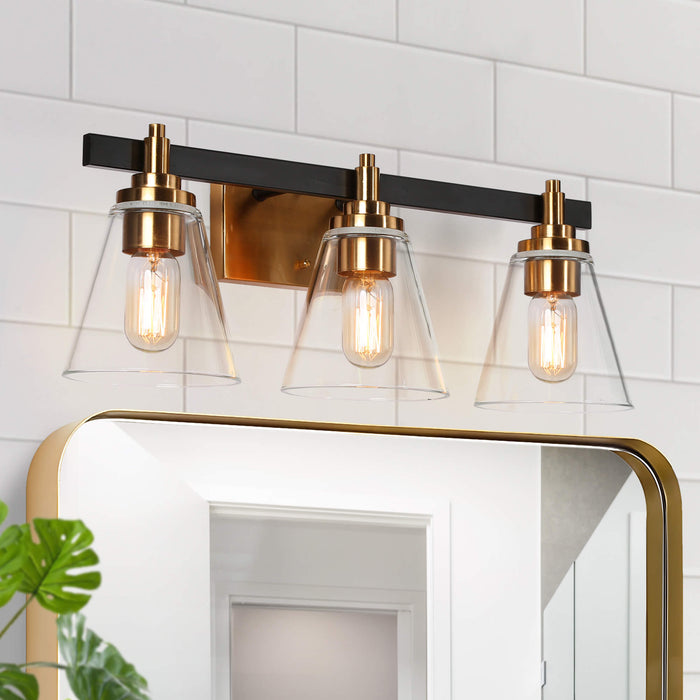 Tetoca 3-Light Black and Brass Bathroom Vanity Light
