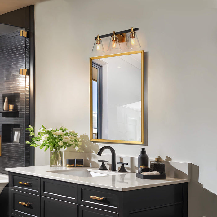 Tetoca 3-Light Black and Brass Bathroom Vanity Light