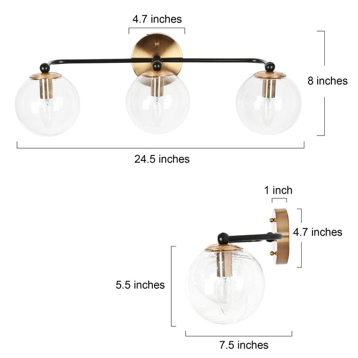 Vellic 3-Light Black and Brass Bathroom Vanity Light