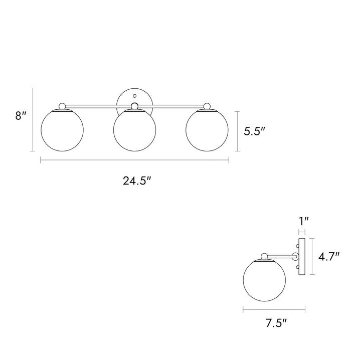 Vellic 3-Light Black Bathroom Vanity Light