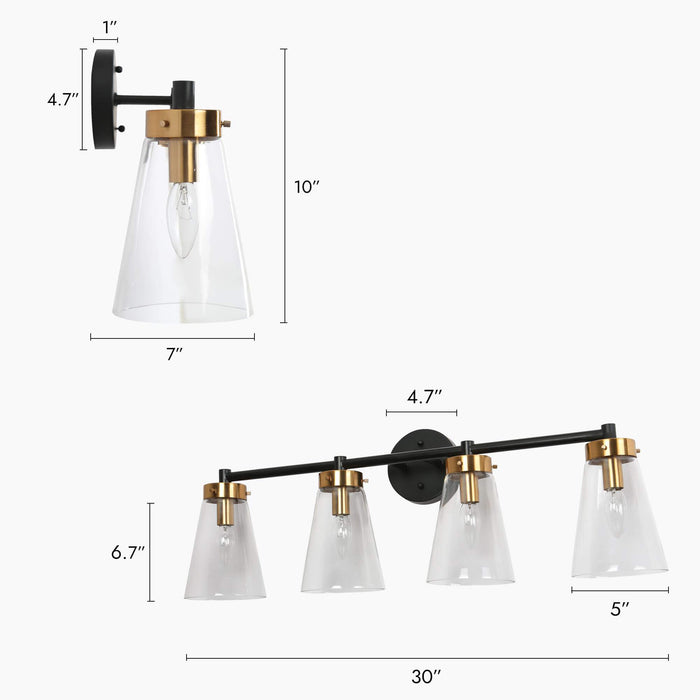Defewy 4-Light Black and Brass Bathroom Vanity Light