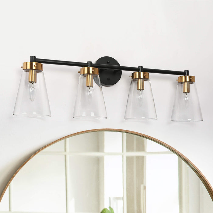 Defewy 4-Light Black and Brass Bathroom Vanity Light