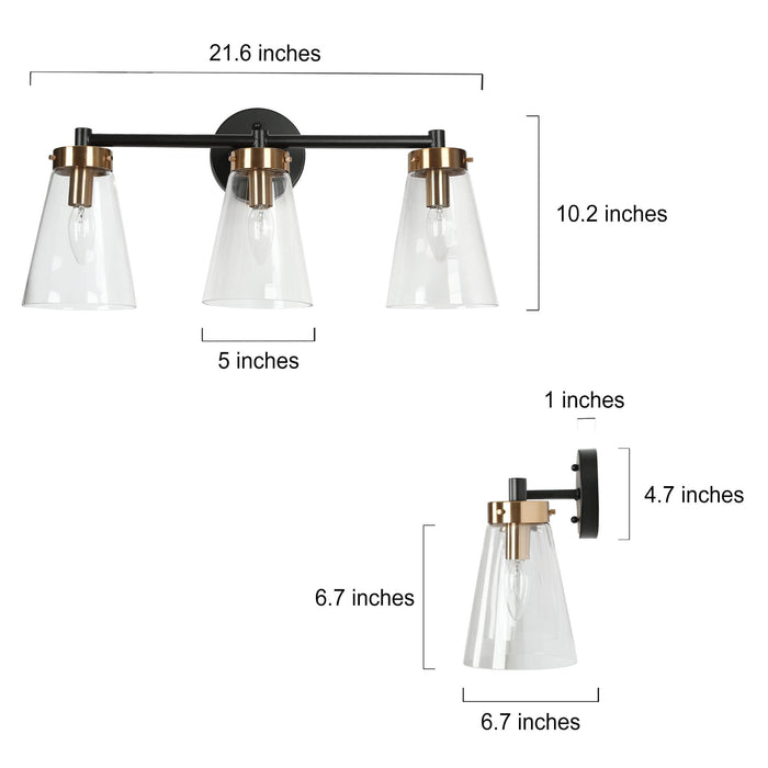 Defewy 3-Light Black and Brass Bathroom Vanity Light