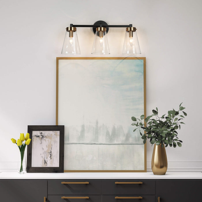 Defewy 3-Light Black and Brass Bathroom Vanity Light